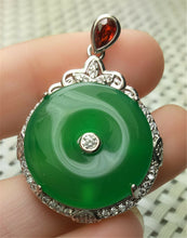 Load image into Gallery viewer, 10% OFF- Certified Natural Emerald A*Jade Handcrafted Green Jade Donut Pendant-925 Sterling Silver A2113