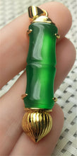 Load image into Gallery viewer, 10% OFF- Certified Natural Emerald A*Jade Handcrafted Lucky Green Jade Brush Pen Pendant-Gold 925 Sterling Silver A2039