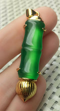 Load image into Gallery viewer, 10% OFF- Certified Natural Emerald A*Jade Handcrafted Lucky Green Jade Brush Pen Pendant-Gold 925 Sterling Silver A2039