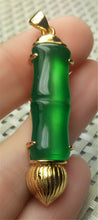 Load image into Gallery viewer, 10% OFF- Certified Natural Emerald A*Jade Handcrafted Lucky Green Jade Brush Pen Pendant-Gold 925 Sterling Silver A2039