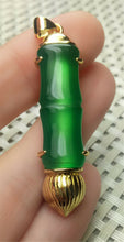 Load image into Gallery viewer, 10% OFF- Certified Natural Emerald A*Jade Handcrafted Lucky Green Jade Brush Pen Pendant-Gold 925 Sterling Silver A2039