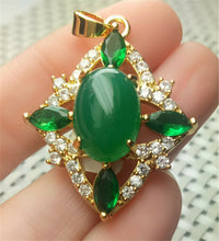 Load image into Gallery viewer, 10% OFF- Certified Natural Emerald A*Jade Handcrafted Lucky Green Jade Oval Pendant-Gold 925 Sterling Silver A2016