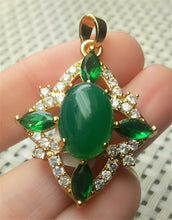 Load image into Gallery viewer, 10% OFF- Certified Natural Emerald A*Jade Handcrafted Lucky Green Jade Oval Pendant-Gold 925 Sterling Silver A2016