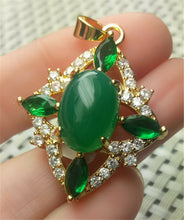Load image into Gallery viewer, 10% OFF- Certified Natural Emerald A*Jade Handcrafted Lucky Green Jade Oval Pendant-Gold 925 Sterling Silver A2016