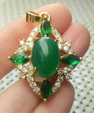 Load image into Gallery viewer, 10% OFF- Certified Natural Emerald A*Jade Handcrafted Lucky Green Jade Oval Pendant-Gold 925 Sterling Silver A2016