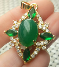 Load image into Gallery viewer, 10% OFF- Certified Natural Emerald A*Jade Handcrafted Lucky Green Jade Oval Pendant-Gold 925 Sterling Silver A2016