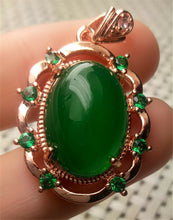 Load image into Gallery viewer, 10% OFF- Certified Natural Emerald A*Jade Handcrafted Lucky Green Jade Oval Pendant-Rose Gold 925 Sterling Silver A9329