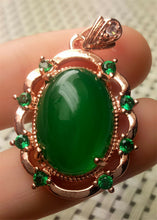 Load image into Gallery viewer, 10% OFF- Certified Natural Emerald A*Jade Handcrafted Lucky Green Jade Oval Pendant-Rose Gold 925 Sterling Silver A9329