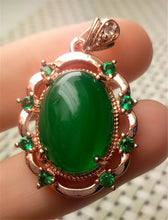 Load image into Gallery viewer, 10% OFF- Certified Natural Emerald A*Jade Handcrafted Lucky Green Jade Oval Pendant-Rose Gold 925 Sterling Silver A9329