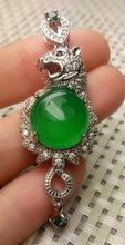 Load image into Gallery viewer, 10% OFF- Certified Natural Emerald A*Jade Handcrafted Lucky Green Jade Leopard Pendant-925 Sterling Silver A2937