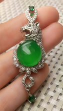 Load image into Gallery viewer, 10% OFF- Certified Natural Emerald A*Jade Handcrafted Lucky Green Jade Leopard Pendant-925 Sterling Silver A2937