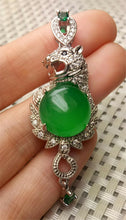 Load image into Gallery viewer, 10% OFF- Certified Natural Emerald A*Jade Handcrafted Lucky Green Jade Leopard Pendant-925 Sterling Silver A2937