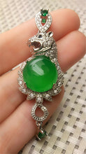 Load image into Gallery viewer, 10% OFF- Certified Natural Emerald A*Jade Handcrafted Lucky Green Jade Leopard Pendant-925 Sterling Silver A2937
