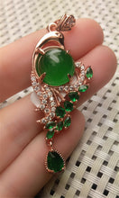 Load image into Gallery viewer, 10% OFF- Certified Natural Emerald A*Jade Handcrafted Lucky Green Jade Phoenix Pendant-Rose Gold 925 Sterling Silver A2950