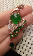 Load image into Gallery viewer, 10% OFF- Certified Natural Emerald A*Jade Handcrafted Lucky Green Jade Phoenix Pendant-Rose Gold 925 Sterling Silver A2950