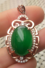 Load image into Gallery viewer, 10% OFF- Certified Natural Emerald A*Jade Handcrafted Lucky Green Jade Oval Pendant-Rose Gold 925 Sterling Silver A0204