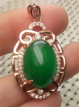 Load image into Gallery viewer, 10% OFF- Certified Natural Emerald A*Jade Handcrafted Lucky Green Jade Oval Pendant-Rose Gold 925 Sterling Silver A0204