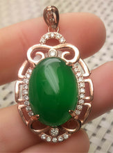 Load image into Gallery viewer, 10% OFF- Certified Natural Emerald A*Jade Handcrafted Lucky Green Jade Oval Pendant-Rose Gold 925 Sterling Silver A0204