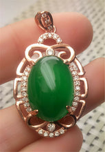 Load image into Gallery viewer, 10% OFF- Certified Natural Emerald A*Jade Handcrafted Lucky Green Jade Oval Pendant-Rose Gold 925 Sterling Silver A0204