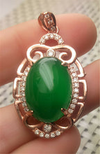 Load image into Gallery viewer, 10% OFF- Certified Natural Emerald A*Jade Handcrafted Lucky Green Jade Oval Pendant-Rose Gold 925 Sterling Silver A0204