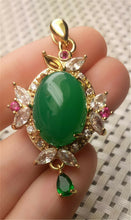 Load image into Gallery viewer, 10% OFF- Certified Natural Emerald A*Jade Handcrafted Lucky Green Jade Oval Pendant-Gold 925 Sterling Silver A2957