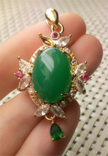 Load image into Gallery viewer, 10% OFF- Certified Natural Emerald A*Jade Handcrafted Lucky Green Jade Oval Pendant-Gold 925 Sterling Silver A2957