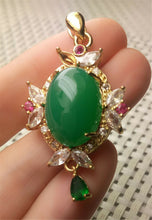 Load image into Gallery viewer, 10% OFF- Certified Natural Emerald A*Jade Handcrafted Lucky Green Jade Oval Pendant-Gold 925 Sterling Silver A2957