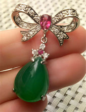 Load image into Gallery viewer, 10% OFF- Certified Natural Emerald A*Jade Handcrafted Lucky Green Jade Ribbon Pendant-925 Sterling Silver A0195