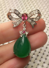 Load image into Gallery viewer, 10% OFF- Certified Natural Emerald A*Jade Handcrafted Lucky Green Jade Ribbon Pendant-925 Sterling Silver A0195