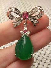 Load image into Gallery viewer, 10% OFF- Certified Natural Emerald A*Jade Handcrafted Lucky Green Jade Ribbon Pendant-925 Sterling Silver A0195