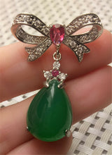Load image into Gallery viewer, 10% OFF- Certified Natural Emerald A*Jade Handcrafted Lucky Green Jade Ribbon Pendant-925 Sterling Silver A0195