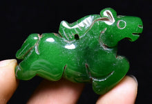 Load image into Gallery viewer, 10% OFF- Vintage Rare China Hongshan Culture Natural Green Jadeite Emerald A*Jade HandCarved Lucky Horse Jade Pendant A1940