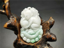 Load image into Gallery viewer, 10% OFF- Certified Natural Ice Jadeite Emerald A*Jade HandCarved Lucky Monkey Jade Pendant A0225