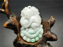 Load image into Gallery viewer, 10% OFF- Certified Natural Ice Jadeite Emerald A*Jade HandCarved Lucky Monkey Jade Pendant A0225
