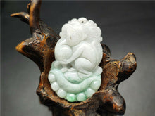 Load image into Gallery viewer, 10% OFF- Certified Natural Ice Jadeite Emerald A*Jade HandCarved Lucky Monkey Jade Pendant A0225