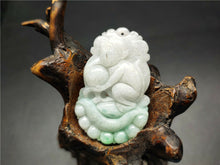 Load image into Gallery viewer, 10% OFF- Certified Natural Ice Jadeite Emerald A*Jade HandCarved Lucky Monkey Jade Pendant A0225