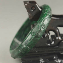 Load image into Gallery viewer, 56/57/58mm Certified Natural Green Jadeite Emerald A Jade HandCarved Ruyi Flower Bracelet Bangle A-2242