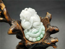 Load image into Gallery viewer, 10% OFF- Certified Natural Ice Jadeite Emerald A*Jade HandCarved Lucky Monkey Jade Pendant A0225