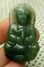 Load image into Gallery viewer, 10% OFF- Certified Natural Oily Green Jadeite Emerald A*Jade HandCarved Blessing Guanyin Jade Pendant A0143