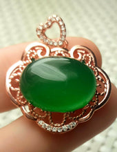 Load image into Gallery viewer, 10% OFF- Certified Natural Emerald A*Jade Handcrafted Heart Jade Pendant-Rose Gold 925 Sterling Silver