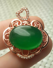 Load image into Gallery viewer, 10% OFF- Certified Natural Emerald A*Jade Handcrafted Heart Jade Pendant-Rose Gold 925 Sterling Silver