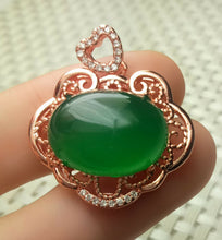 Load image into Gallery viewer, 10% OFF- Certified Natural Emerald A*Jade Handcrafted Heart Jade Pendant-Rose Gold 925 Sterling Silver