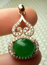 Load image into Gallery viewer, 10% OFF- Certified Natural Emerald A*Jade Handcrafted Gourd Jade Pendant-Rose Gold 925 Sterling Silver