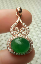 Load image into Gallery viewer, 10% OFF- Certified Natural Emerald A*Jade Handcrafted Gourd Jade Pendant-Rose Gold 925 Sterling Silver