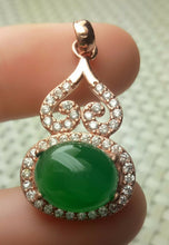 Load image into Gallery viewer, 10% OFF- Certified Natural Emerald A*Jade Handcrafted Gourd Jade Pendant-Rose Gold 925 Sterling Silver