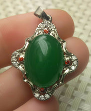 Load image into Gallery viewer, Certified Natural Emerald A*Jade Handcrafted Oval Jade Pendant-White Gold 925 Sterling Silver