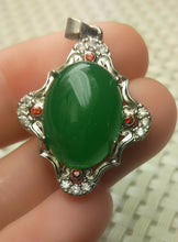 Load image into Gallery viewer, Certified Natural Emerald A*Jade Handcrafted Oval Jade Pendant-White Gold 925 Sterling Silver