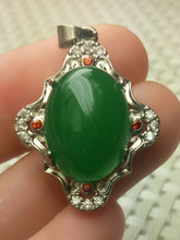 Load image into Gallery viewer, Certified Natural Emerald A*Jade Handcrafted Oval Jade Pendant-White Gold 925 Sterling Silver