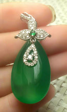 Load image into Gallery viewer, Certified Natural Emerald A*Jade Handcrafted Flower Drop Jade Pendant-White Gold 925 Sterling Silver
