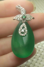 Load image into Gallery viewer, Certified Natural Emerald A*Jade Handcrafted Flower Drop Jade Pendant-White Gold 925 Sterling Silver